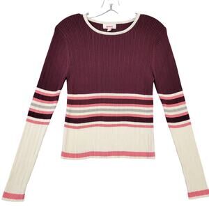 Bongo Purple Crop Sweater Preppy Stripe Classic Long Sleeves Knit Womens Size M